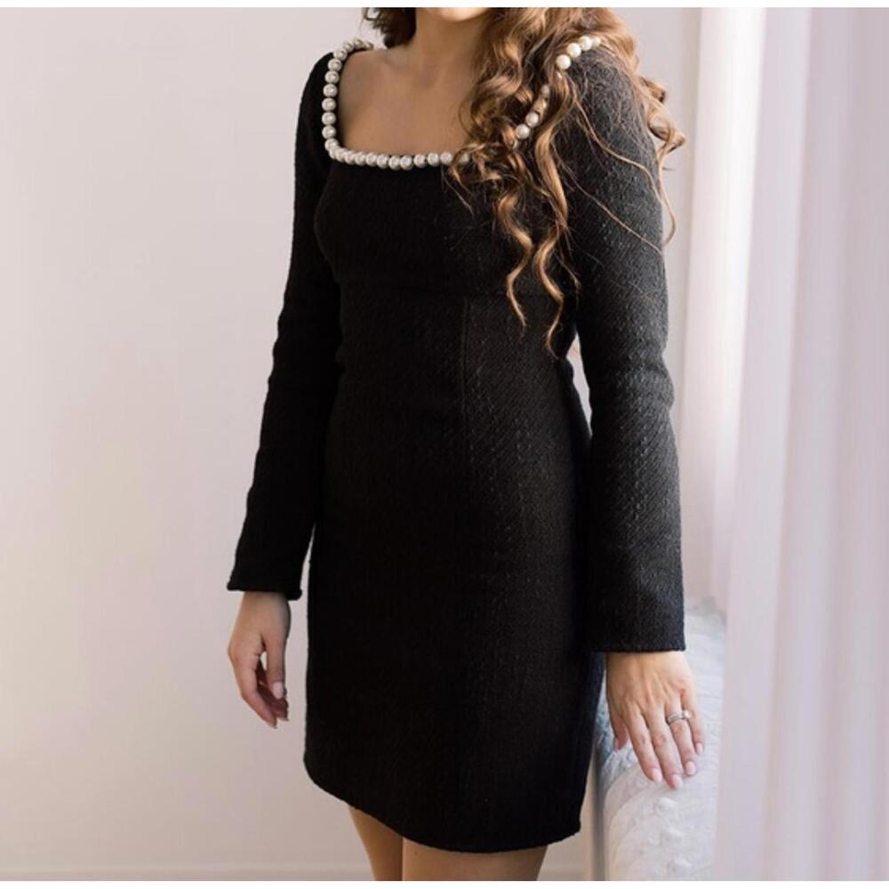 & OTHER STORIES black pearl neck long sleeve mini dress sz 8 NWT